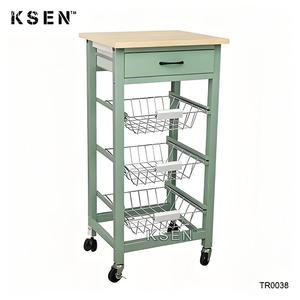 Chariot de service de cuisine <span class=keywords><strong>sur</strong></span> roulettes Tiroir de rangement à 4 niveaux Roulettes verrouillables de comptoir Chariot de petit-déjeuner en bois KC-TR0038 - Product Image 5