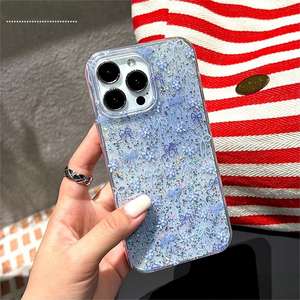 Funda para iPhone 17 Pro Max, resina con purpurina, diseño de mariposa y flor azul cielo, orificio grande, antigolpes - Product Image 1
