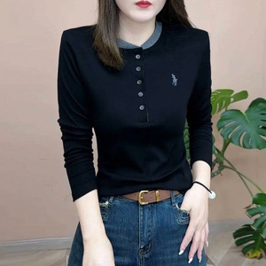 Women's Long Sleeve T-Shirt Color Blocking Knitted Anti-Wrinkle Slim Fit <b>Base</b> <b>Layer</b> Spring Autumn Style - Product Image 3