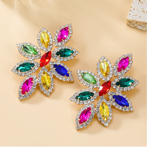 Warna-warni kristal besar berlian bunga anting menjuntai berkilau mewah wanita berlian imitasi besar anting stud pengantin Wed perhiasan - Product Image 5