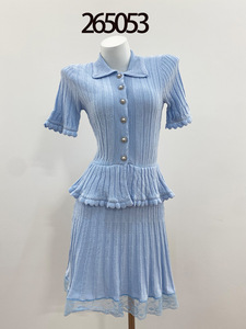 <span class=keywords><strong>Vestido</strong></span> de punto Bettergirl 2026, novedades, color <span class=keywords><strong>azul</strong></span> niebla francés, con volantes en el cuello y encaje con parches. - Product Image 1