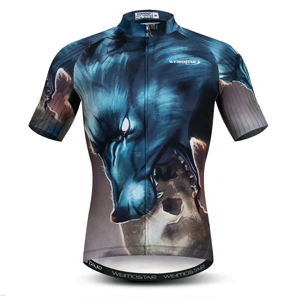 Wholesale Cycling Jersey Team Men Bicycle Clothing Summer Short Sleeve Quick Dry MTB Bike Jersey Breathable 3D Wolf
