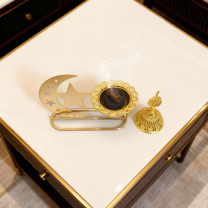 Quemador de Incienso Celestial con Diseño de Luna y Estrella, Quemador de Incienso de Metal Dorado con Diseño de Luna Creciente y Estrella, Quemador de Incienso Árabe - Product Image 4