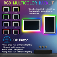 Cermin LED Pintar 60W dengan Dimmer RGB, Kontrol Sakelar Induktif, 12V 5A DC, Sensor Sentuh Tanpa Tingkat untuk Kamar Mandi