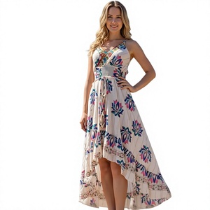 Robe longue de plage éthnique fluide en viscose et dentelle, style bohème chic, simple et élégante, taille naturelle, coupe trapèze, pour femme, été - Product Image 1