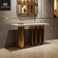 Meuble de luxe en acier doré et marbre naturel, table de toilette moderne, console de bureau, meuble de villa, console de salon