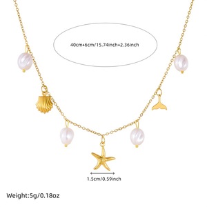 Starfish Shell Pearl Pendant Necklace Gold Plated Stainless Steel Gift Jewelry - Product Image 4
