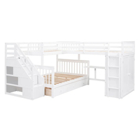 Ensemble de meubles de chambre d'enfant en gros d'usine : Lit superposé double-plein format en L avec 3 tiroirs, bureau portable et armoire