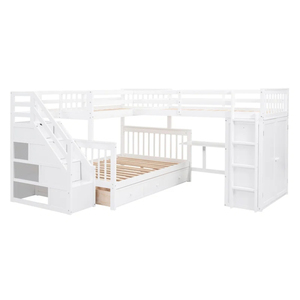 Conjuntos de <span class=keywords><strong>Muebles</strong></span> de Dormitorio Infantil al por Mayor de <span class=keywords><strong>Fábrica</strong></span> Litera en Forma de L Doble sobre Matrimonial con 3 Cajones, Escritorio Portátil y Armario - Product Image 3