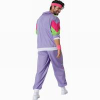 Costume de survêtement rétro des années 80 unisexe vert néon violet clair pour adultes - Tenue de fête de carnaval/Halloween (polyester)