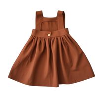 Nouvelle Robe d'été décontractée marron pour petite fille, style princesse féerique, sans manches, à volants, longueur genou, coupe trapèze, en lin et coton, personnalisable avec monogramme
