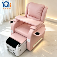 Fauteuil de pédicure électrique rose pour salon de beauté, avec fonction de massage, lumière LED et bac à bain de pieds