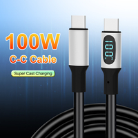 Cable USB C a USB C de 100W PD 5A con Pantalla Digital, 1.2M 2M, Cable de Carga Rápida TPE para iPhone 15, Samsung, Laptop, Tablet