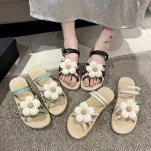 Sandalias Planas de Doble Uso para Mujer - Sandalias Romanas Étnicas Bohemias con Decoración Floral, Sandalias de Playa con Esparto Trenzado - Product Image 4