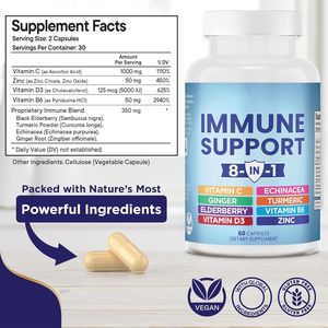 Complément alimentaire pour le soutien immunitaire 8 en 1 avec échinacée, vitamine C et zinc, vitamine D, curcuma et gingembre, B6, sureau - Product Image 2