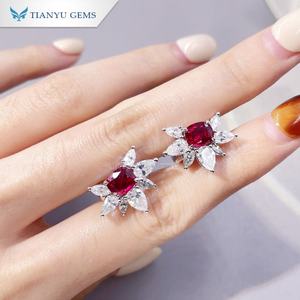 Tianyu Gems 5.5x6.5mm coussin laboratoire rubis boucles d'oreilles Marquise coupe ronde Moissanite D incolore 14k or blanc femmes boucle d'oreille cadeau - Product Image 4