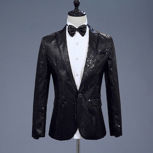 Chaqueta de vestido de lentejuelas con un botón para hombre, traje de fiesta, para boda, cantante de escenario, con lazo incluido, novedad de 2022 - Product Image 6
