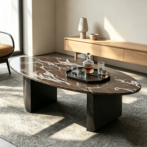 Table basse ovale artisanale en <span class=keywords><strong>quartz</strong></span> artificiel, sculptée sur mesure, style antique cannelé, moderne du milieu du siècle, écologique, pour hôtel - Product Image 3