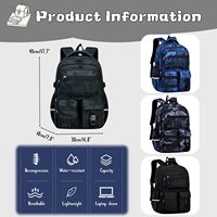 Sac à dos scolaire pour garçons, bleu camouflage, multi-poches, fermeture éclair, 02-L