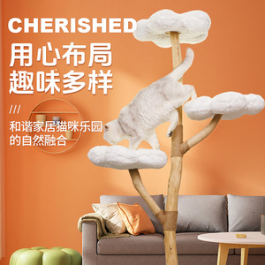 Arbre à chat Cloud, Grande plateforme de saut pour chat, Cadre en bois massif de luxe intégré, Nid pour chat, Maison pour chat peu encombrante - Product Image 1