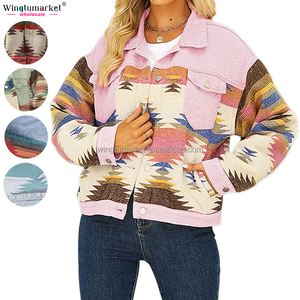 Giacche da <span class=keywords><strong>donna</strong></span> con lavaggio acido personalizzato in jeans con bottone da <span class=keywords><strong>donna</strong></span> a manica lunga calda con Shacket azteco giacca di jeans corta da <span class=keywords><strong>donna</strong></span> - Product Image 5