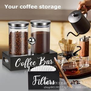 Estante de Almacenamiento de Madera para Cafetería, con 2 Portavasos y Tapa Metálica para Guardar Granos de Café - Product Image 2