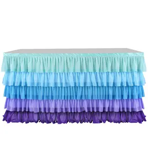 6ft Русалка стол юбка-пачка с рюшами скатерть с печатным зотолом фиолетовая Пышная юбка на день рождения, вечеринку, банкет