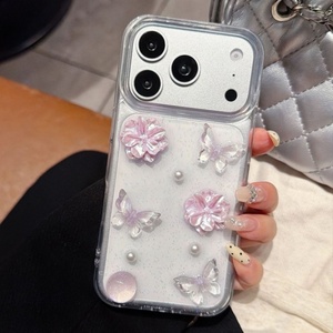 Funda de teléfono móvil con diseño de mariposa y flor de perlas de resina transparente 3D para iPhone 18 Pro Max, 17 Air, 16 Plus, 15, cubierta protectora transparente. - Product Image 2