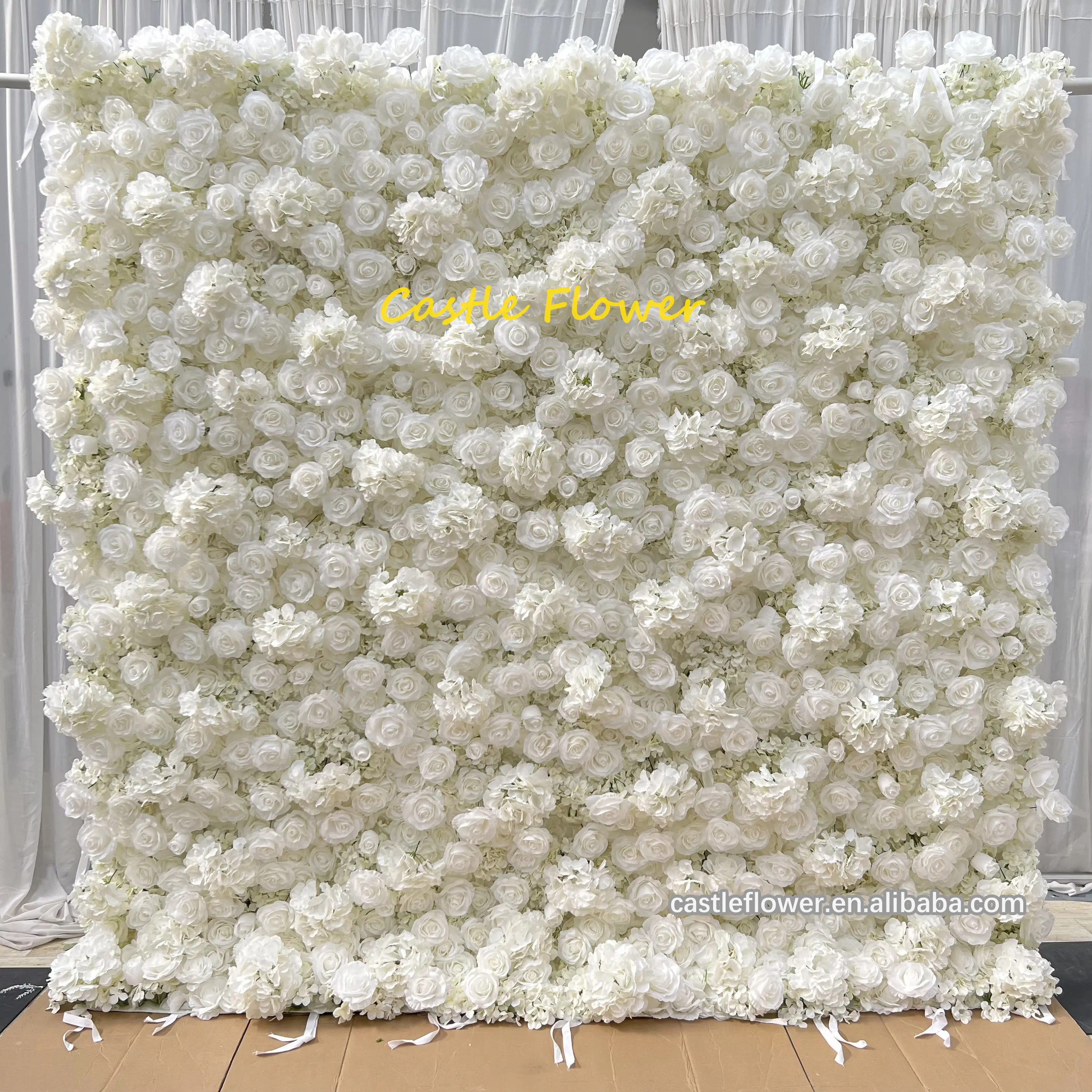 Flowerwall 3D trắng cuộn lên vải hoa tường nhân tạo Silk Rose Flower Bảng điều chỉnh Backdrop cho tiệc cưới ảnh vòi hoa sen trang trí nội thất