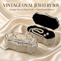 Boîte à bijoux ovale en métal, émail ivoire, vintage, étui à bibelots, organisateur de bagues en velours, cadeaux de mariage pour invités, souvenir de fête prénuptiale