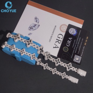 Brazalete de Plata 925 con Cruz y Flor de Moissanita, Bañado en Rodio, Joyería para Mujer, Uso Diario, para Bodas - Product Image 5