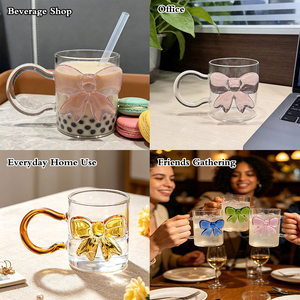 Kore Tarzı Saplı Bardak Yüksek Borosilikat 400ml Yaratıcı Renkli Fiyonklu Cam Kupa Kahve Süt Bardağı Kadınlar İçin Hediye - Product Image 6