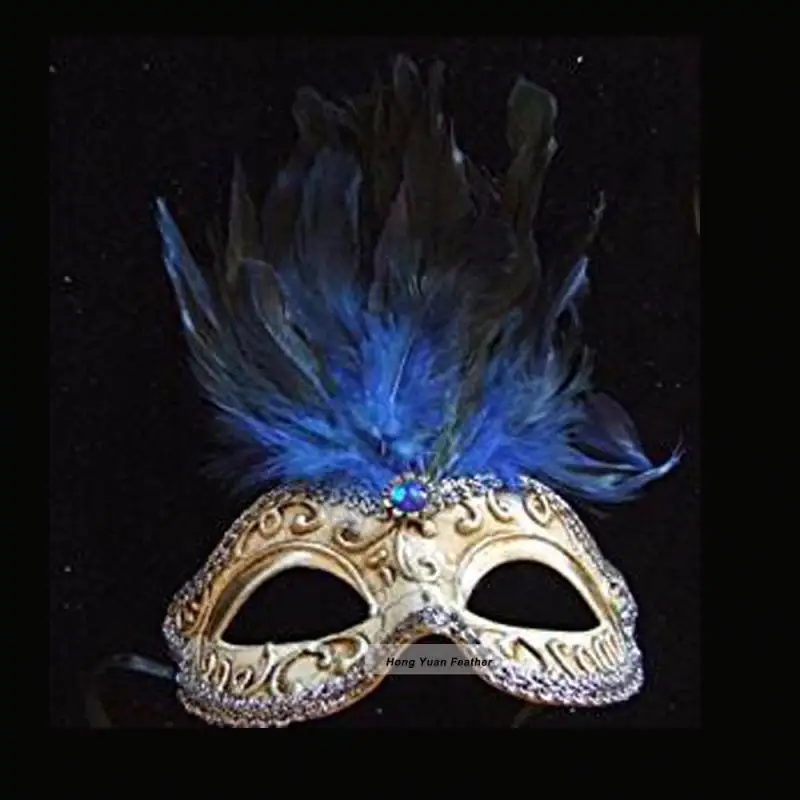 Greco Mask Blue Jewel Feathers Mardi Gras Costume Masquerade New Orleans Prom Party Halloween Mask