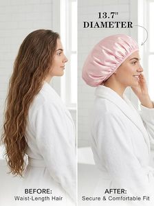 <span class=keywords><strong>Bonnet</strong></span> <span class=keywords><strong>de</strong></span> douche pour femme, doublure en tissu éponge, extérieur en EVA, réutilisable, double couche, imperméable, grand <span class=keywords><strong>bonnet</strong></span> <span class=keywords><strong>de</strong></span> <span class=keywords><strong>bain</strong></span> pour cheveux - Product Image 5
