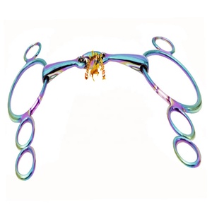 Broca de mordaza de caballo multicolor, broca de mordaza de 3 anillos, multicolor, acero inoxidable, arco iris - Product Image 3