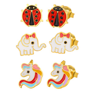 Unicorno elefante divertente in acciaio inox <span class=keywords><strong>orecchini</strong></span> alla moda Nail Card orecchio ventilato gioielli per bambini colla-cadere <span class=keywords><strong>coccinella</strong></span> accessori - Product Image 5