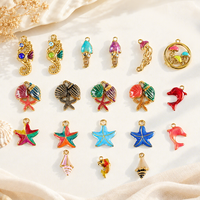 Pendentifs breloques animaux marins 3D colorés en acier inoxydable 304 plaqué or 18 carats, étoile de mer, dauphin, poisson, coquillage, pour la fabrication de bijoux DIY