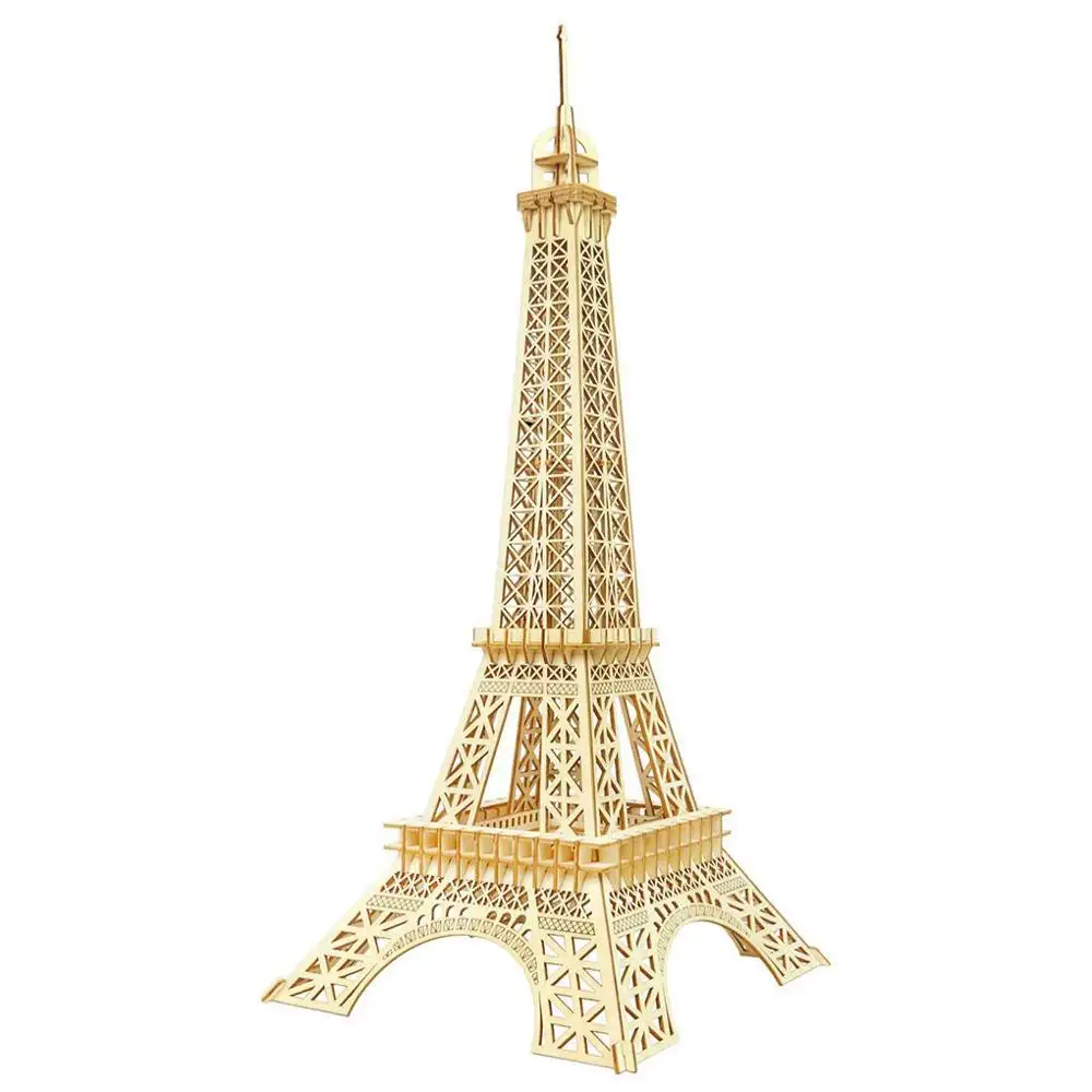 Ahşap yapbozlar eyfel kulesi DIY montaj oluşturucu kiti oyuncak ünlü binalar dünya 3D ücretsiz ahşap Unisex yap-boz 3 gün