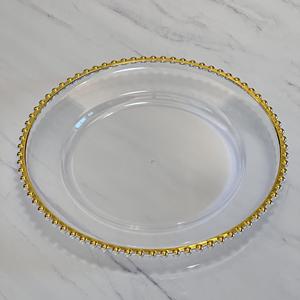 13" <b>Plastic</b> Gold Beaded Charger for Luxury Wedding Plates Modern Acrylic Clear Plate Dish European Serving Dish - Product Image 2