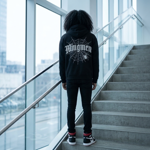 Felpa con Cappuccio Unisex Nera Casual Stile Y2K Oversize, Logo Ricamato Personalizzato, Stampa in Rilievo, Felpe in Cotone <span class=keywords><strong>da</strong></span> Uomo - Product Image 2