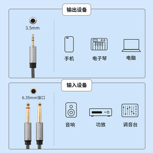 3.5mm To Dual 6.35mm Audio <b>Cable</b> Male To Male Braided Oxygen Free Copper Gold Plated For Phone Piano Computer To Speaker Amp - Product Image 1