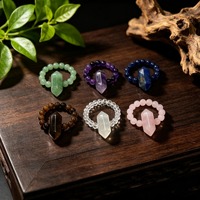 Bagues empilables hexagonales en cristal ZK E pour femmes et hommes, faites à la main, en pierres naturelles, ajustables, extensibles, pour soulager l'anxiété, avec breloques