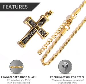 Colar com Pingente de Cruz em Aço Inoxidável com Inlay de Resina e Cadeia de Bambu Estilo Esportivo <span class=keywords><strong>24</strong></span> Polegadas para Homens - Product Image 3