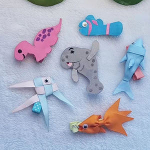 Petit bébé filles dessin animé lamantin dauphin poisson rouge petit ruban cheveux arc avec demi-doublé clip enfants <span class=keywords><strong>barrette</strong></span> - Product Image 2
