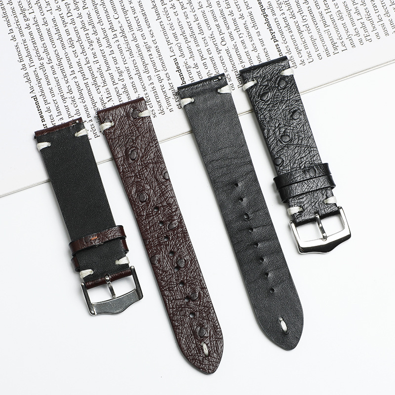 Lionorm Factory Selling Ostrich Pattern Quick Release Full Grain Watch Straps Leather 20mm 22mm Luxury Smart Watch Bands