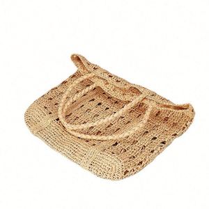 2023 Spring Summer Women's Open <b>Top</b> Hand Woven Straw Bag New Hollowed Out Seaside Holiday Beach Tote Vegetable Basket Closure - Product Image 5