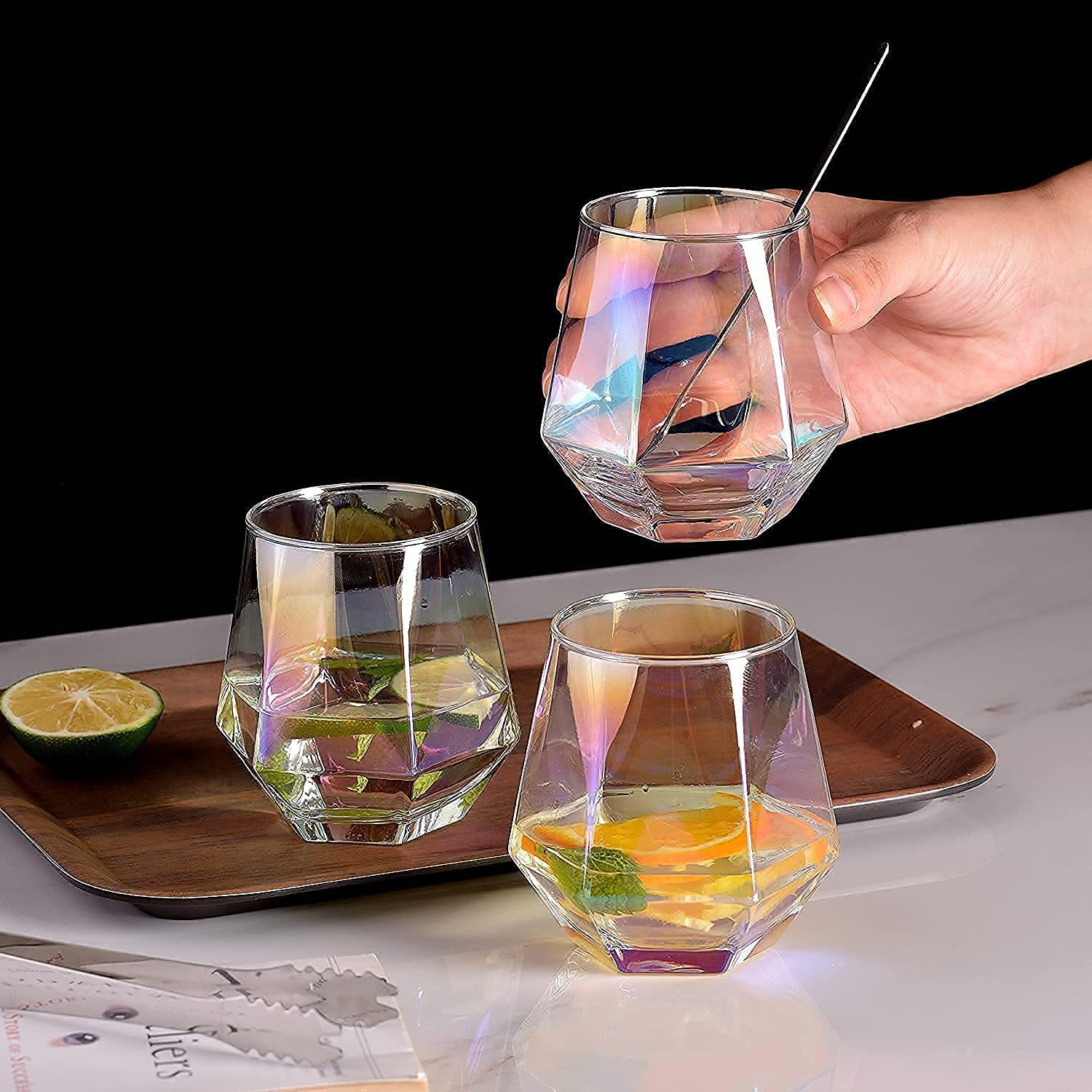 Diamond Stemless Wine Glass 11 Oz Old Fashioned Glasses Wine Glass for Cocktail Whiskey