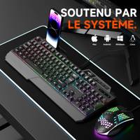 Clavier de jeu filaire USB RGB noir français SC703 - Nouveau design élégant, logo personnalisé, taille standard, plug & play, garantie 1 an