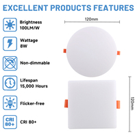 Panneau lumineux LED professionnel 6W 8W 15W 20W, en aluminium fin, AC85-265V, sans scintillement, économie d'énergie, lampe pour éclairage de hall
