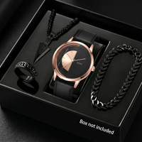 Ensemble de bijoux pour homme en alliage, 4 pièces, montre, collier, bracelet, bague, coffret cadeau exquis pour fête et anniversaire